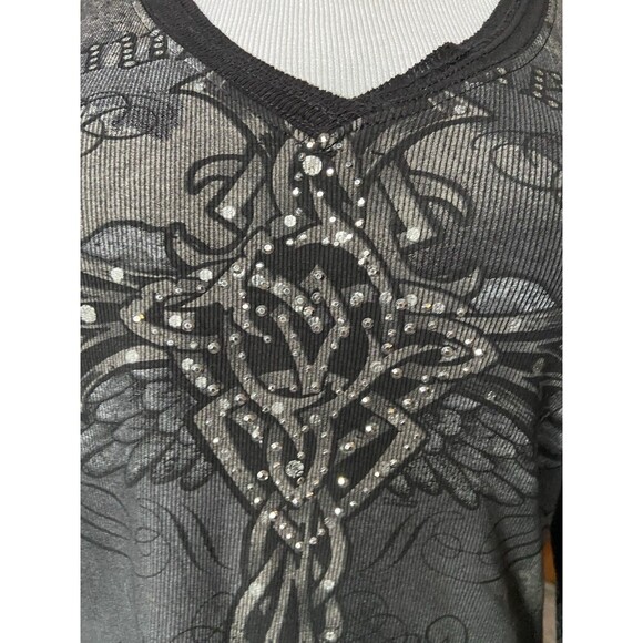 Vintage Y2K Gothic Fairy Grunge Cross Wings Graphic Bling Top Size XL Black Rib - Picture 2 of 11